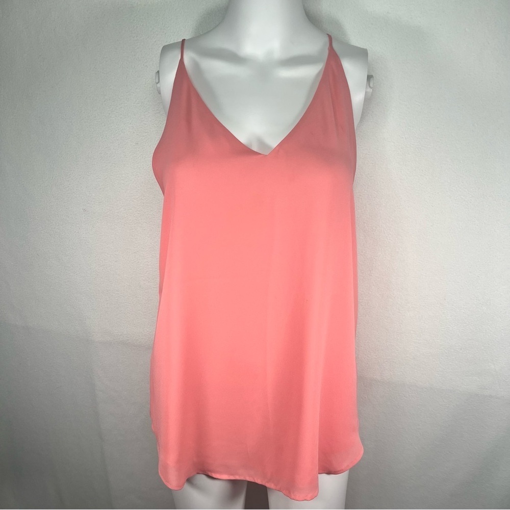LOFT Women's V-Neck Cami Flowy Lined Coral Party Dopamine Tank Top Sz S